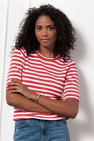 Studio Anneloes Luna Ssl Stripe Pullover 12735 Trui Korte Mouw 2811 Coral Red/offwhite