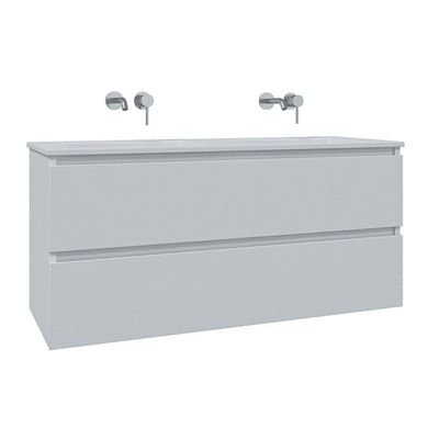Adema Chaci Badkamermeubelset - 120x46x57cm - 2 keramische wasbakken wit - zonder kraangaten - 2 lades - mat wit SW1212780/SW773928