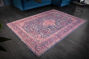 Vintage katoenen vloerkleed OLD MARRAKESCH 240x160cm rood blauw bloemmotief - 39985