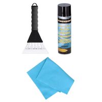 Autoramen IJskrabber soft grip 26 cm met ruitenontdooi spray en anti-condens doek - thumbnail