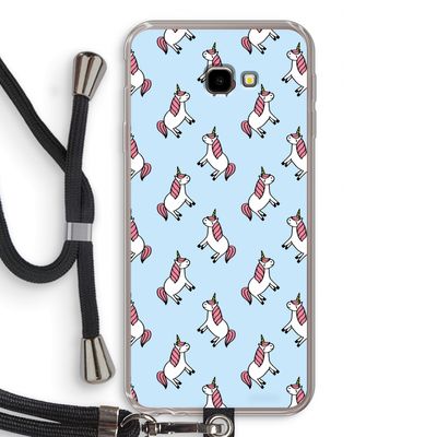 Eenhoorns overal: Samsung Galaxy J4 Plus Transparant Hoesje met koord
