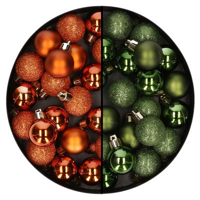 Kleine kunststof kerstballen 40x stuks 3 cm in oranje en groen