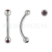 Banana 1.2 mm chirurgisch staal met paars kristal 8 mm + 3 mm bal Banana 1.2 mm chirurgisch staal met paars kristal 8 mm + 3 mm bal