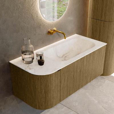 Badmeubel Mondiaz Kurve-Dlux | 105 cm cm | Meubelkleur Dusk | Wastafelkleur Frappe | Solid surface | Wasbak rechter zijde spoelbak | Zonder kraangat(en)