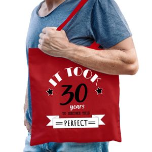 Cadeau tas voor heren - 30 en perfect - rood - katoen - 42 x 38 cm - dertig - shopper