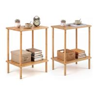 Bijzettafelset Bestaande Uit een Bamboe Bijzettafel met Twee Niveaus en een Plank, een Rechthoekige Salontafel en een Banktafel