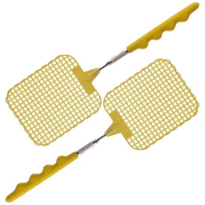 Setje met uitschuifbare vliegenmeppers - 2x stuks - geel - van 25 tot 60 cm - metaal/kunststof Setje met uitschuifbare vliegenmeppers - 2x stuks - geel - van 25 tot 60 cm - metaal/kunststof