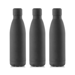 3x Stuks Rvs waterfles/drinkfles zwart met schroefdop 790 ml