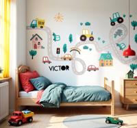 Tractorweg muursticker kinderkamer