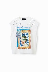 T-shirt met spiegelbol en studs - WHITE - XL