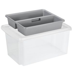 Sunware opslagbox kunststof 51 liter transparant 59 x 39 x 29 cm met deksel en organiser tray - Opbergbox