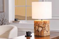 Design tafellamp PURE NATURE 45cm naturel handgemaakt massief hout katoenen kap wit - 43930 - thumbnail