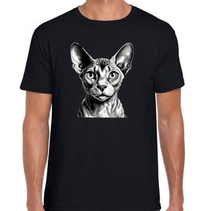 Cadeau/verkleed T-shirt heren - zwart - Sphynx kat/poes - kattenliefhebber