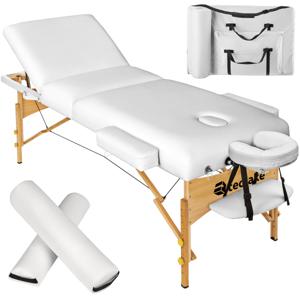 tectake® - 3 zones massagetafel Somwang 7,5cm matras en houten frame, incl. rolkussens- wit - 404942