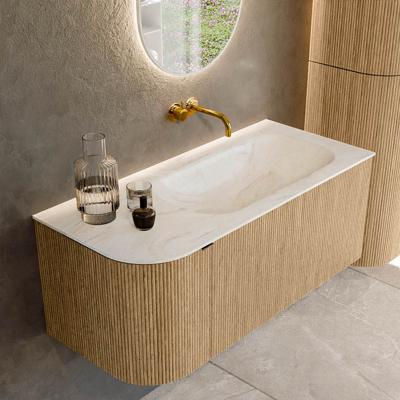 Badmeubel Mondiaz Kurve-Dlux | 105 cm | Meubelkleur Oak | Wastafelkleur Ostra | Solid surface | Rechts spoelbak | Zonder kraangat(en)