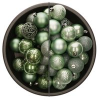 74x stuks kunststof kerstballen mix van salie groen en mintgroen 6 cm - Kerstbal - thumbnail