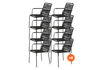 Set van 8 - Denver Rope stapelbare stoel - Zwart