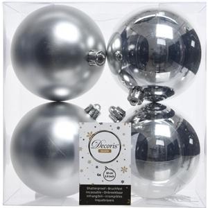 Decoris Kerstballen - 4x st - zilver - 10 cm - kunststof - kerstversiering