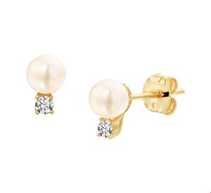 TFT Oorknoppen geelgoud met parel en zirconia 6.5 mm x 4 mm
