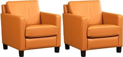 Set van 2 Lichtcognac leren landelijke fauteuils Smart - poot hout bruin - Toledo Leer Sabbia (lichtcognac leer)