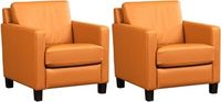 Set van 2 Lichtcognac leren landelijke fauteuils Smart - poot hout bruin - Toledo Leer Sabbia (lichtcognac leer) - thumbnail