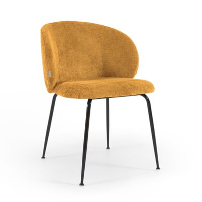 Kave Home Minna eetkamerstoel chenille Mosterd