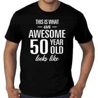 Grote Maten Awesome 50 year old/ 50 jarige t-shirt voor heren zwart