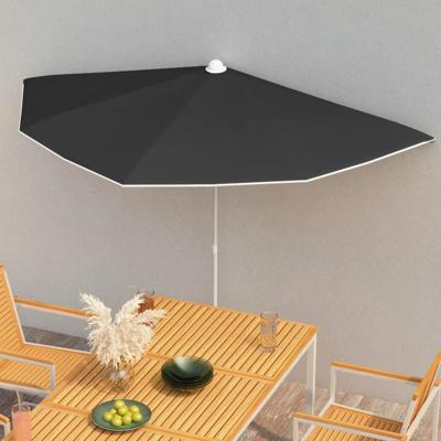 Parasol half met paal 180x90 cm zwart