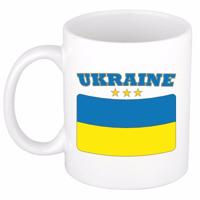 Koffiemok - drink beker vlag Oekraine - Oekraiense kleuren en tekst - wit - 300 ml