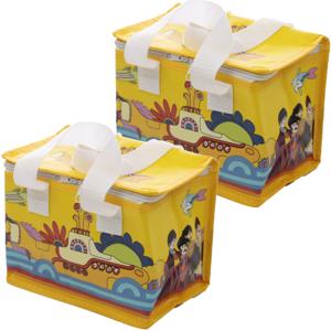 Kleine koeltas - Set van 2x stuks - geel - Yellow Submarine print - 16 x 21 x 14 cm - 4,7 liter - vo