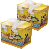 Kleine koeltas - Set van 2x stuks - geel - Yellow Submarine print - 16 x 21 x 14 cm - 4,7 liter - vo