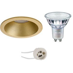 LED Spot Set - Pragmi Pollon Pro - GU10 Fitting - Inbouw Rond - Mat Goud - Verdiept - Ø82mm - Philips - MASTER 927 36D VLE - 4.9W - Warm Wit 2200K-2700K - DimTone Dimbaar