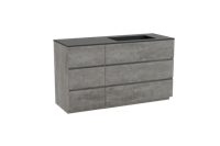 Storke Edge staand badmeubel 140 x 52 cm beton donkergrijs met Scuro asymmetrisch rechtse wastafel in kwarts mat zwart