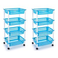 2x stuks lichtblauwe opberg trolley/roltafel met 4 manden 85 cm