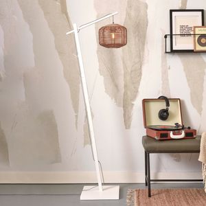 GOOD&MOJO Vloerlamp 'Tanami' Bamboe en rotan, 150cm, kleur Wit/Naturel