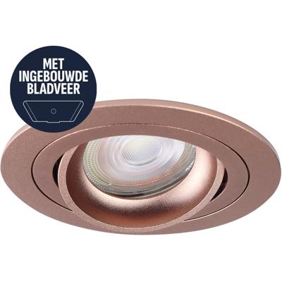 Spot Armatuur GU10 - Pragmi Motion - GU10 Inbouwspot met Bladveren - Rond - Kantelbaar - Rosé Goud - Aluminium - Ø92mm