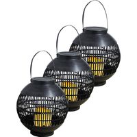 3x Buiten/tuin zwarte rotan lampionnen/hanglantaarns 23 cm solar tuinverlichting