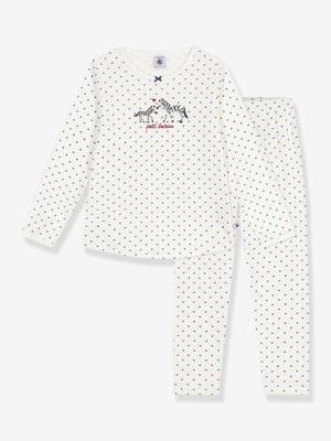 Meisjespyjama van katoen met stippenprint PETIT BATEAU wit
