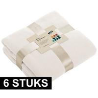 Fleece bankdeken/plaid - 6x - offwhite - 130 x 170 cm - 240 grams - pluisvrij - wasbaar