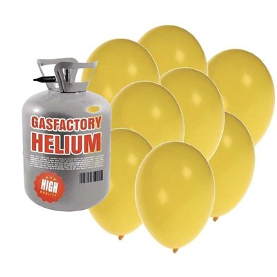 Helium tank met 50 gele ballonnen