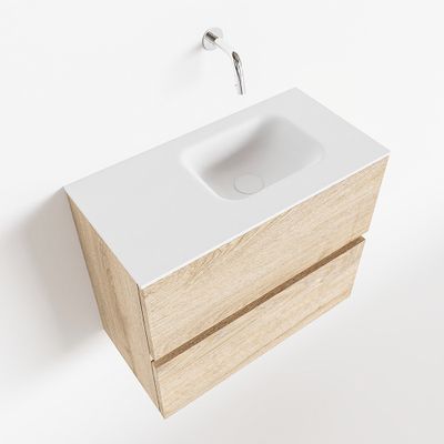 Toiletmeubel Mondiaz Ada | 60 cm | Meubelkleur Washed oak | Lex wastafel Talc Rechts | Zonder kraangat