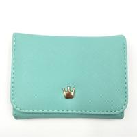 Korte mini vrouwen portefeuilles kroon ingericht fold PU lederen Coin Purse kaarthouder (licht groen)