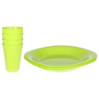 Verjaardag/kinder/camping borden/beker set - 8x stuks - groen - kunststof - onbreekbaar