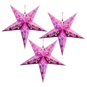 Decoratie kerstster - Set van 3x stuks - lampion - roze - 60 cm - vouwbare ster - kerstversiering