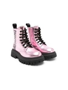 Moschino Kids bottes en cuir à logo imprimé - Rose