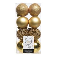 16x Kunststof kerstballen mix goud 6 cm kerstboom versiering/decoratie   -