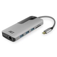 ACT AC7043 USB-C naar HDMI of VGA multiport adapter met ethernet, USB hub, cardreader, audio en PD pass through - thumbnail