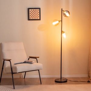 Moderne Vloerlamp Staande Lamp met 3 Kappen Verzwaarde Voet Voetschakelaar E27 Lampvoet Staande Boomlamp voor Thuis