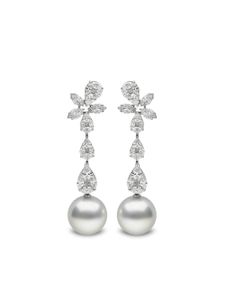 Yoko London boucles d'oreilles en or blanc 18ct serties de diamants et de perles des mers du sud - Argent