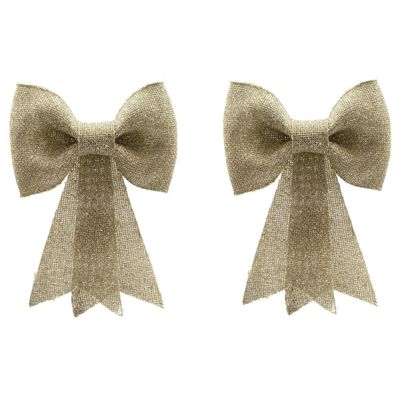 2x stuks kerstboomversiering gouden strikken met glitter pailletten 14 cm